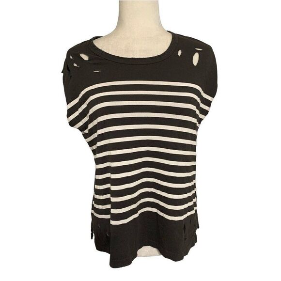 sundry womens gray white Crew Neck striped tank top 0 xs - Picture 1 of 4